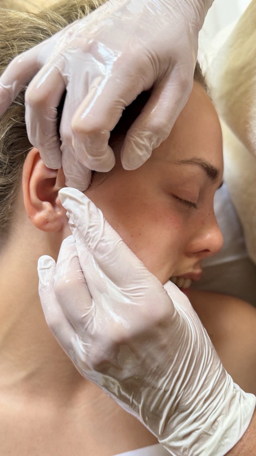 Buccal massage worked with gloved hands